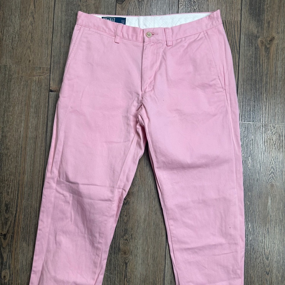 Polo Ralph Lauren Mens Chino Pants Pink Cotton Straight Leg 31x30 - Picture 4 of 10